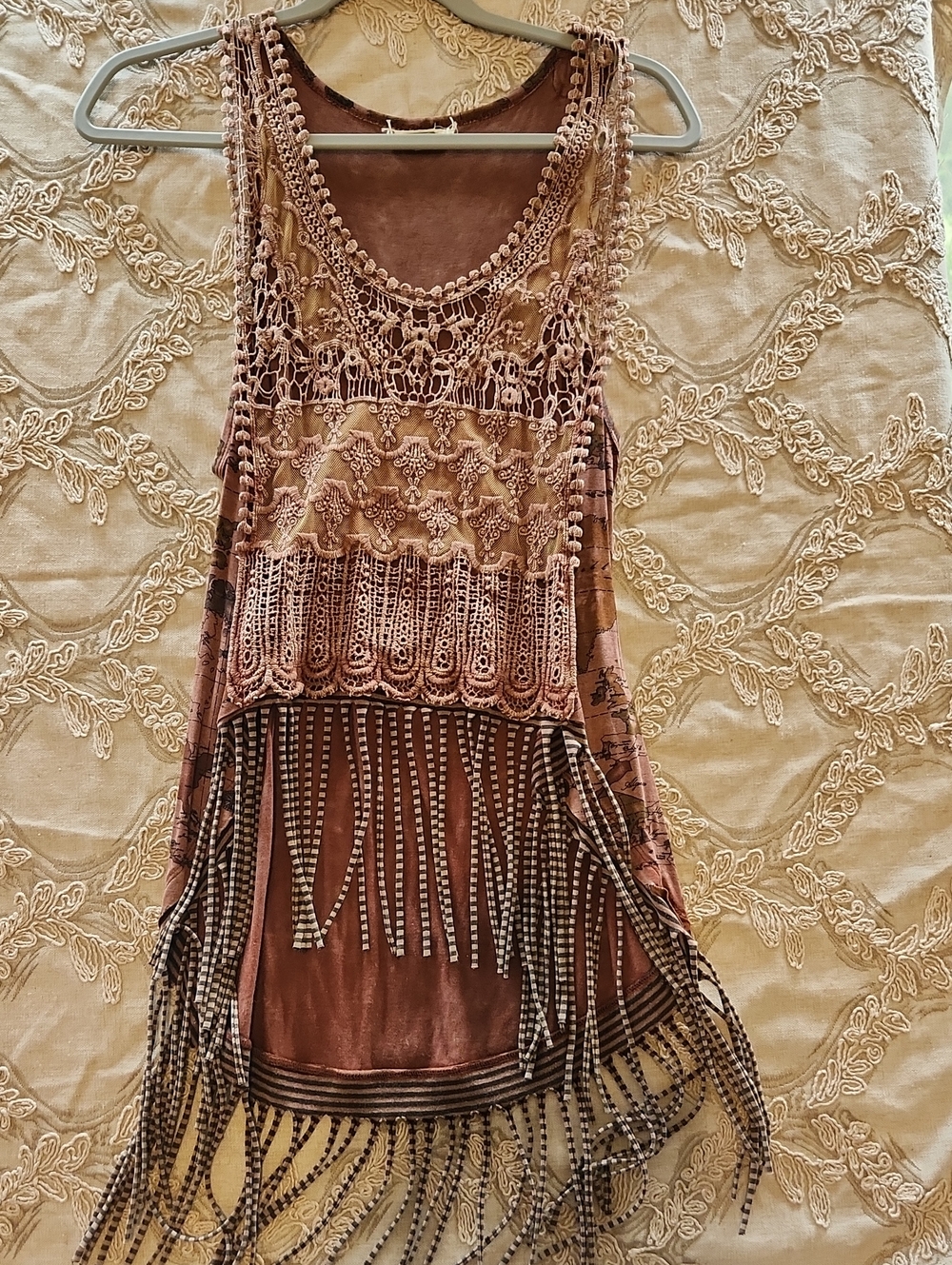 gimmicks by BKE Brown Crochet Fringe Tank Top